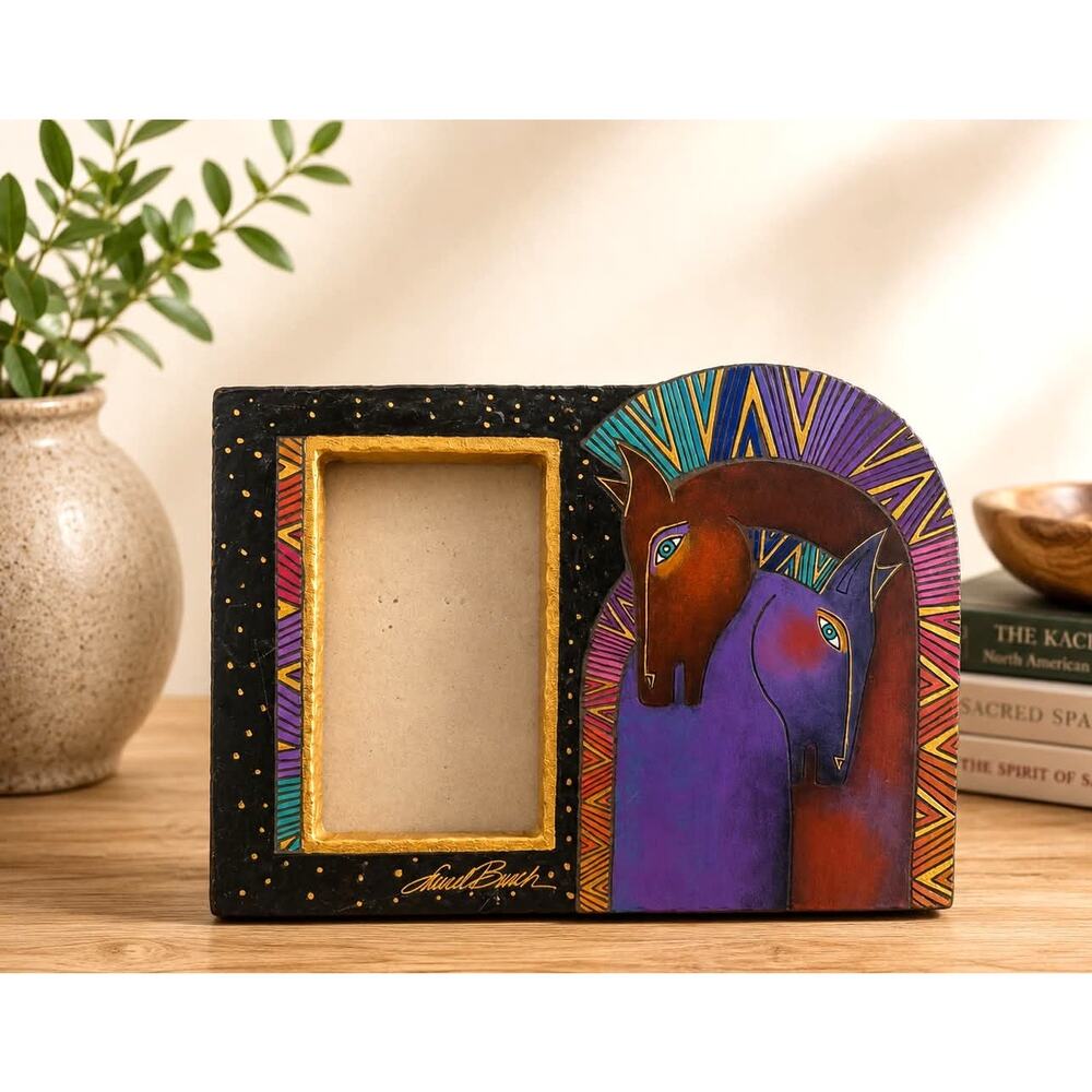 Vintage Laurel Burch Horse Picture Frame Colorful Southwest Folk Boho Signed